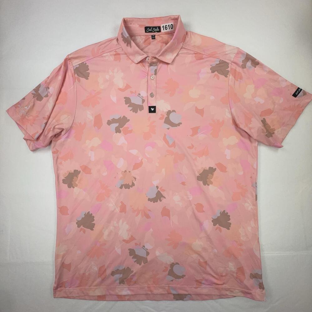 Bad Birdie Polo Shirt Mens 2XL Pink Floral Short Sleeve Golf Stretch Performance